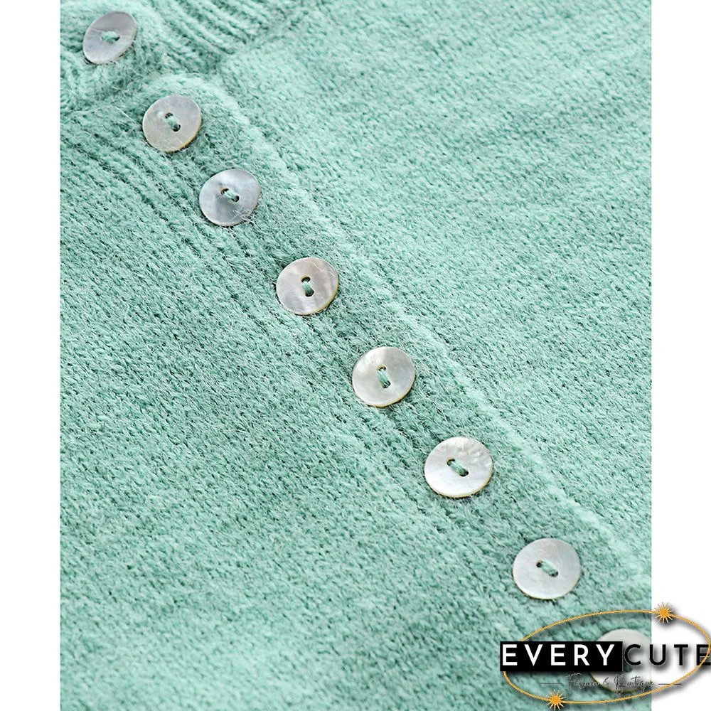 Light Green Button Neck Knitted Pullover Sweater