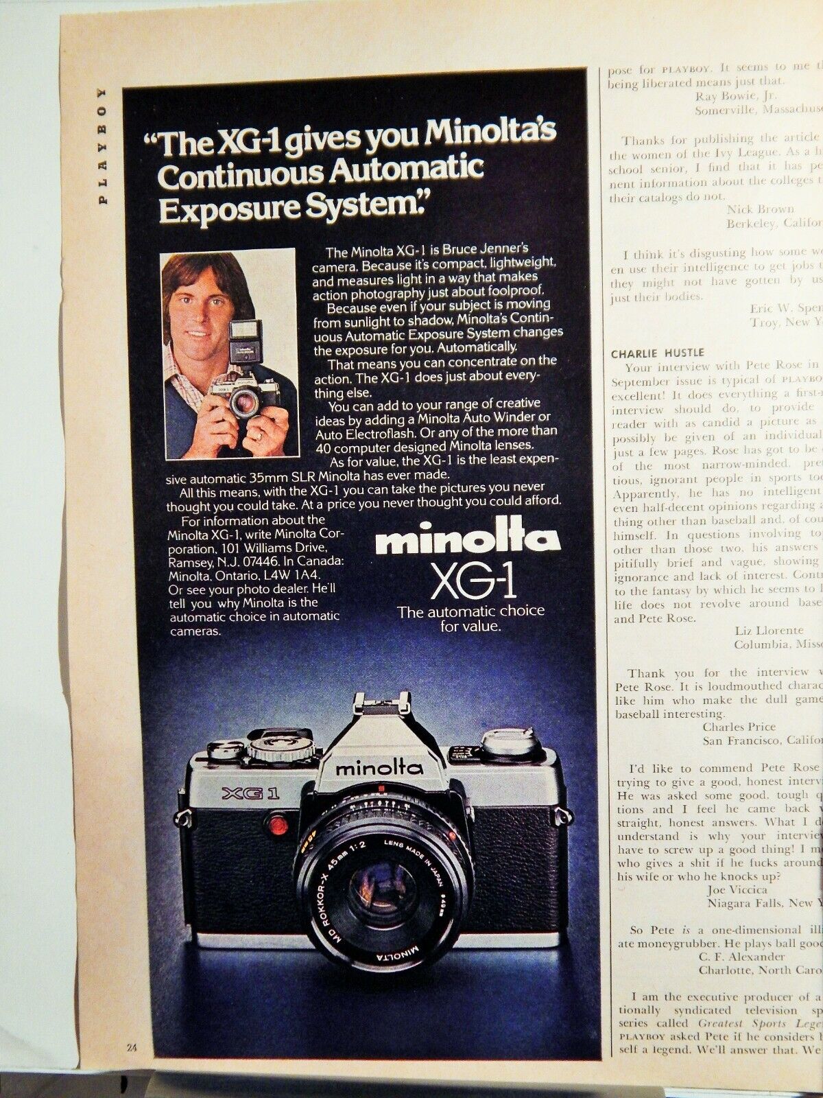 MINOLTA XG-1 SLR CAMERA / YUKON JACK WHISKEY ORIGINAL VTG 1979 Photo Poster painting AD,