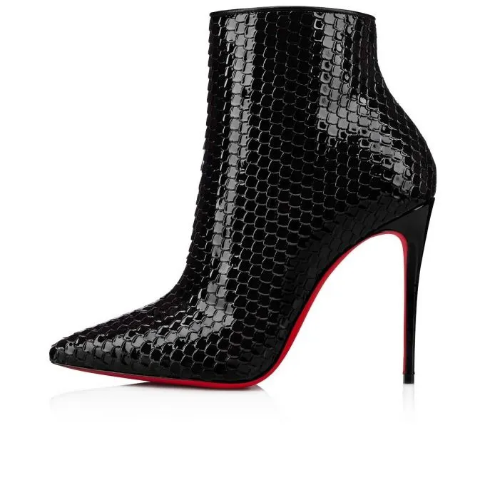 100mm Women's Black Snakeskin Boots Red Bottom Ankle Boots-vocosishoes