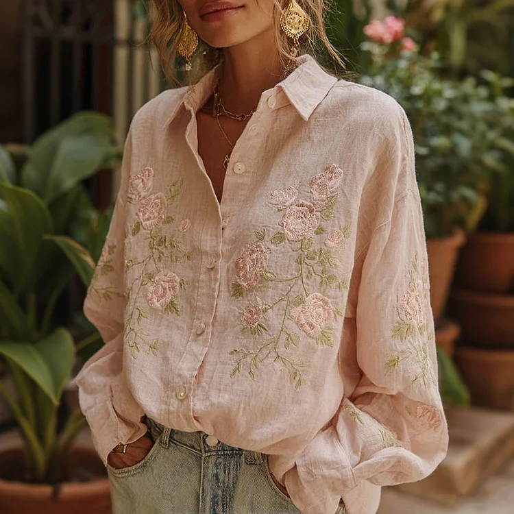Women's Vintage Pink Rose Art Comfy Shirt