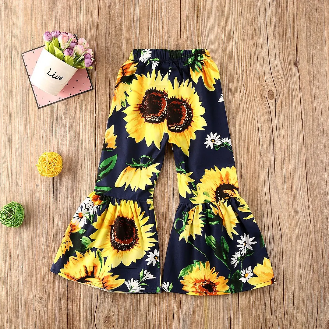 2020 Baby Summer Clothing Infant Kids Baby Girls Flare Bottoms Long Sunflower Pants Cute Trousers