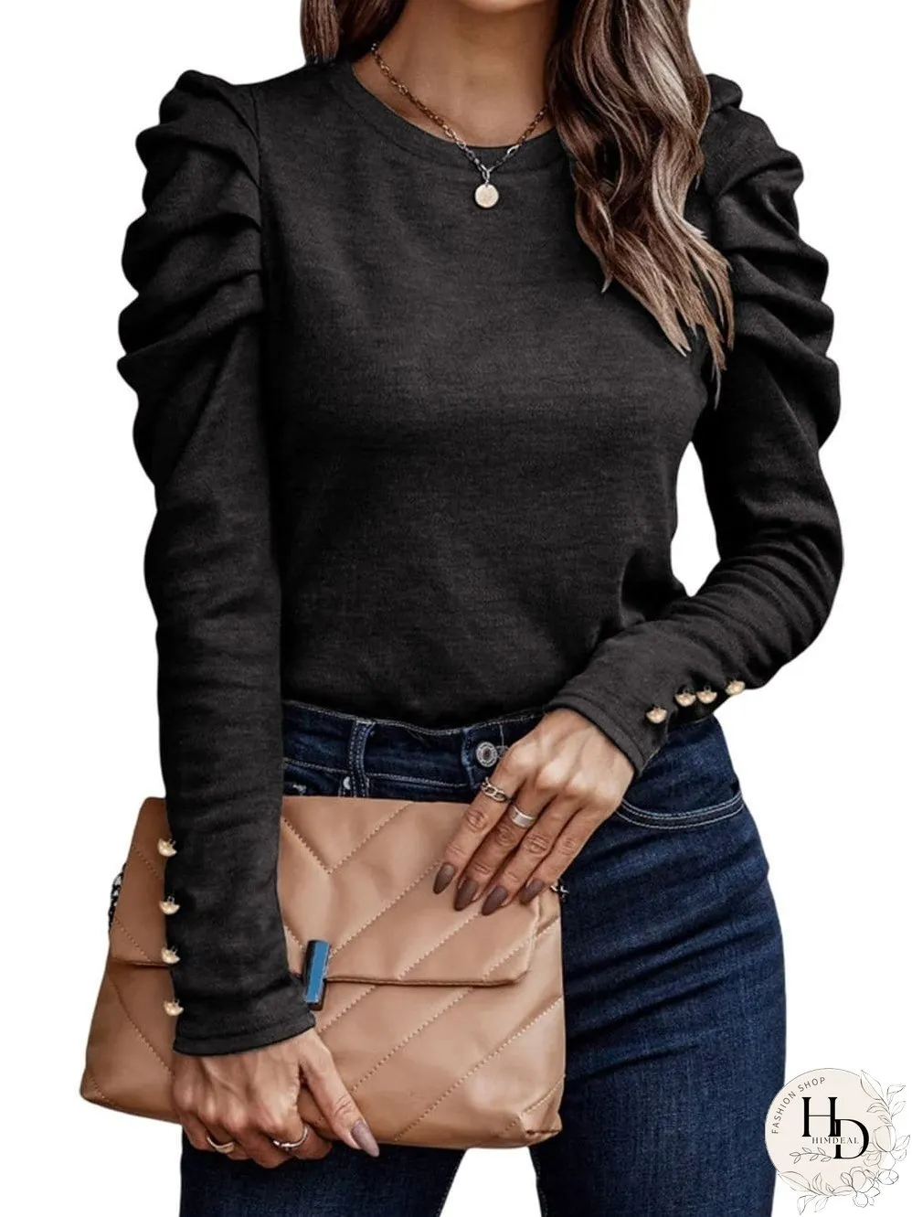 Chic Black Button Accent Sheath Top