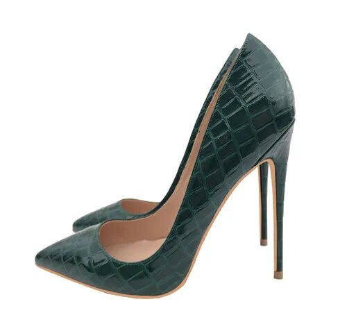VCshoes Blackish Green Patent Leather Pointed Toe Women Shoes High Heel Pumps 12 Cm Stiletto Dress Pumps Shoes QP012