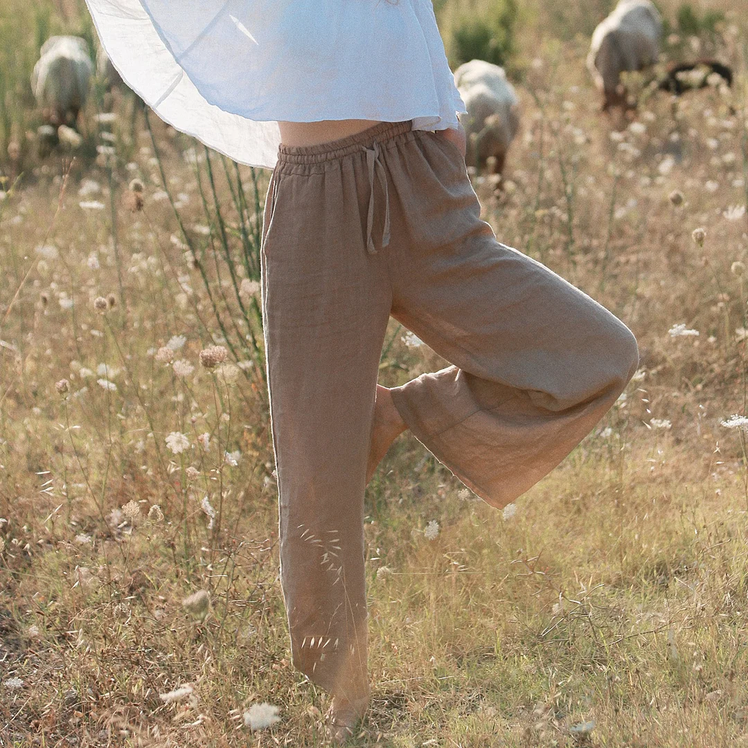 Linen Texture Breathable Casual Vacation Trousers-inspireuse