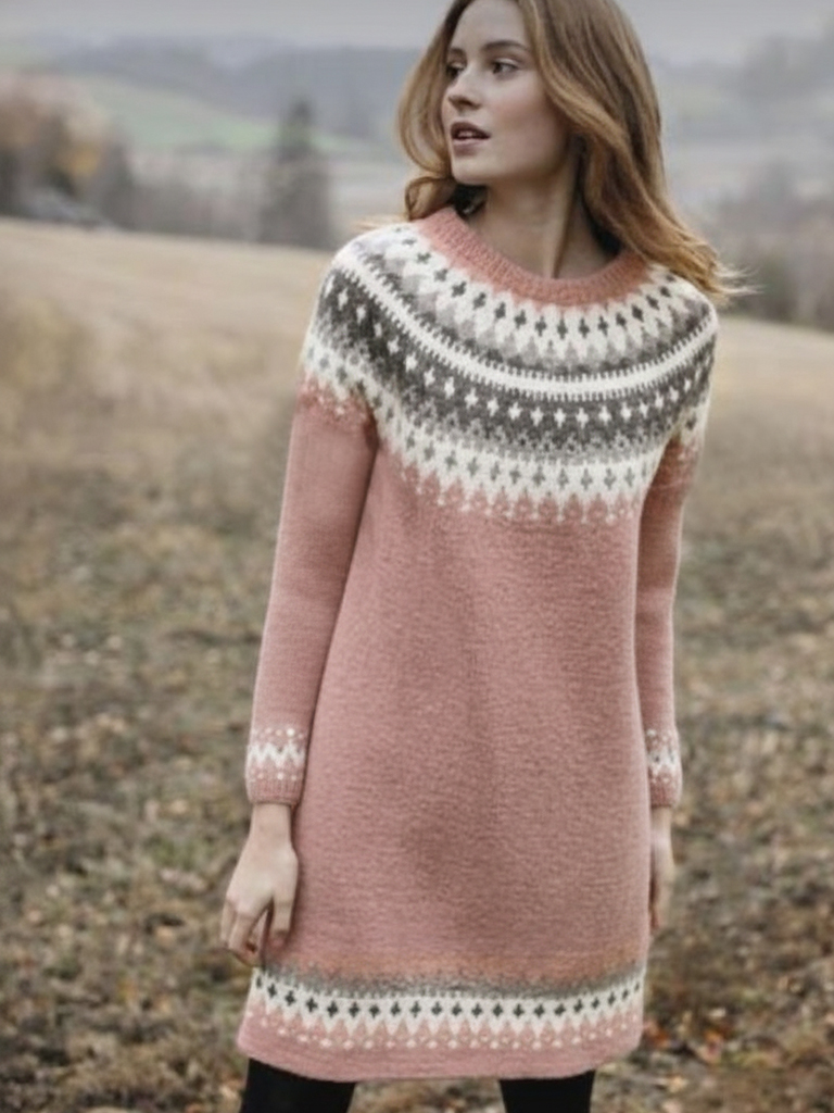 Women's Norwegian Jacquard Icelandic Cozy Knit Sweater Dress elevenforest