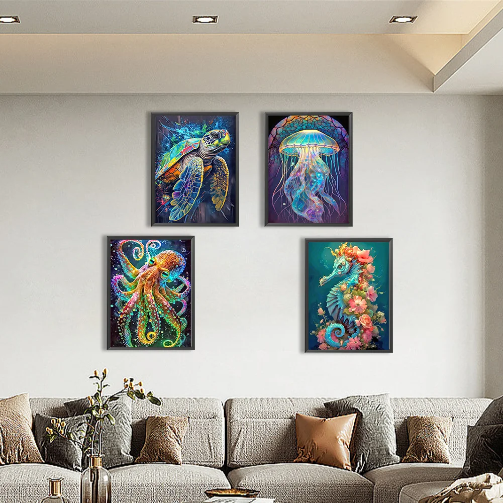 4pcs Diamond Painting - Full Round Drill - Aquatic Creatures(Canvas|30*40cm)