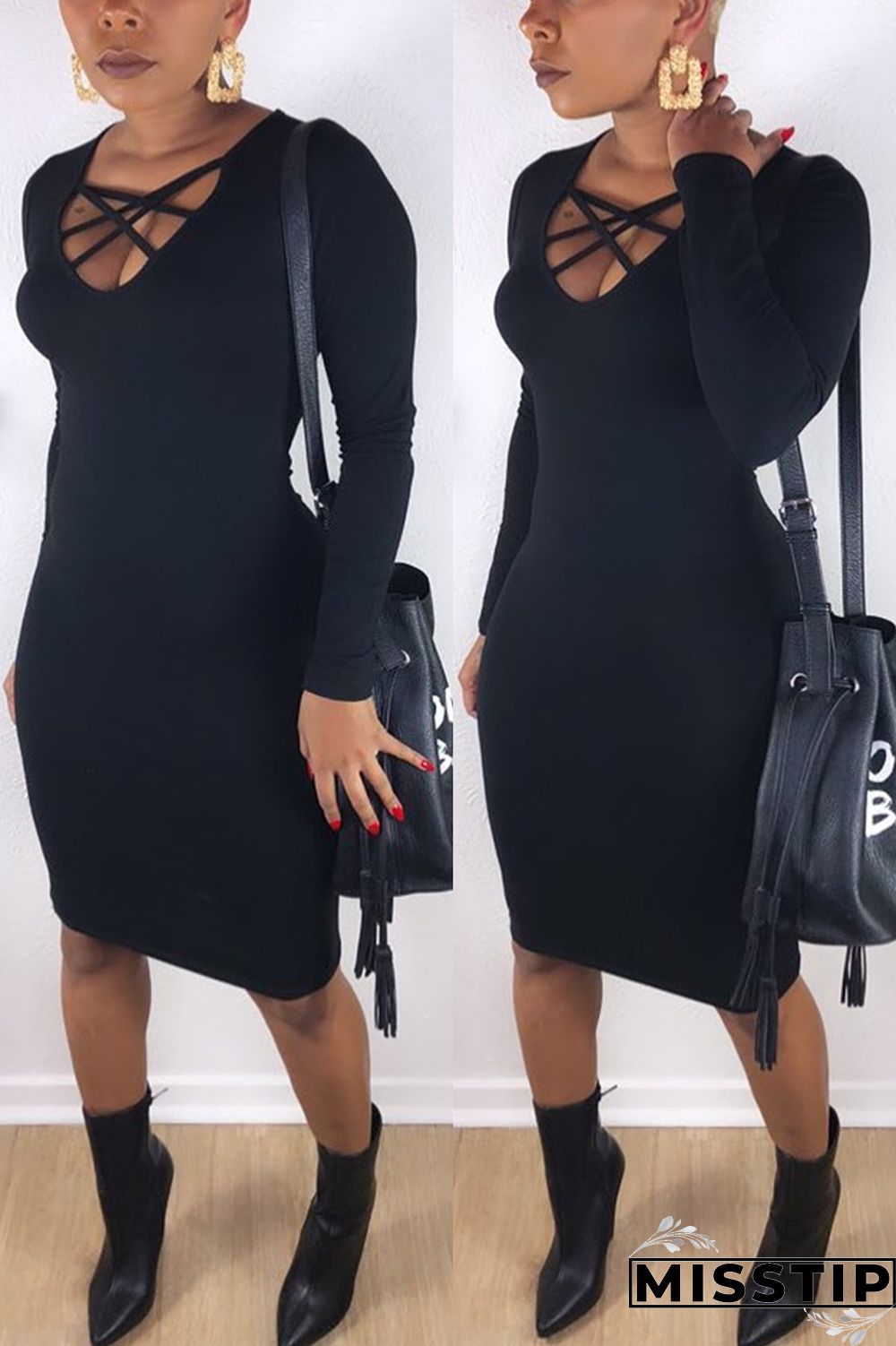 Black Fashion Sexy Long Sleeve Slim Dress