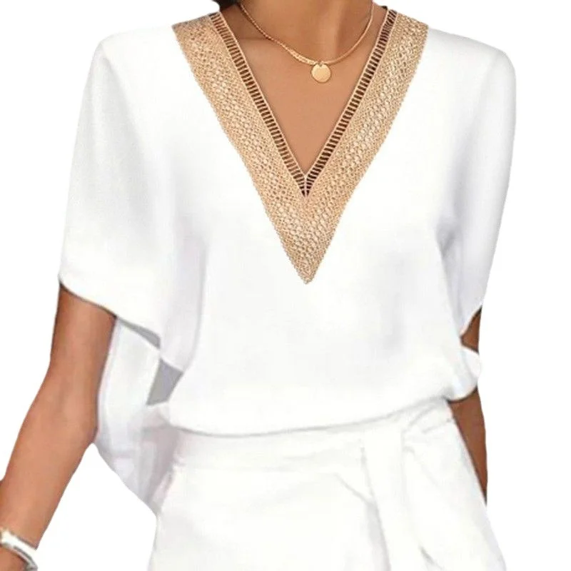 Wongn Wongn Summer Fashion Mature Women's Lace Lace V Collar Tie With Slit Casual Dress