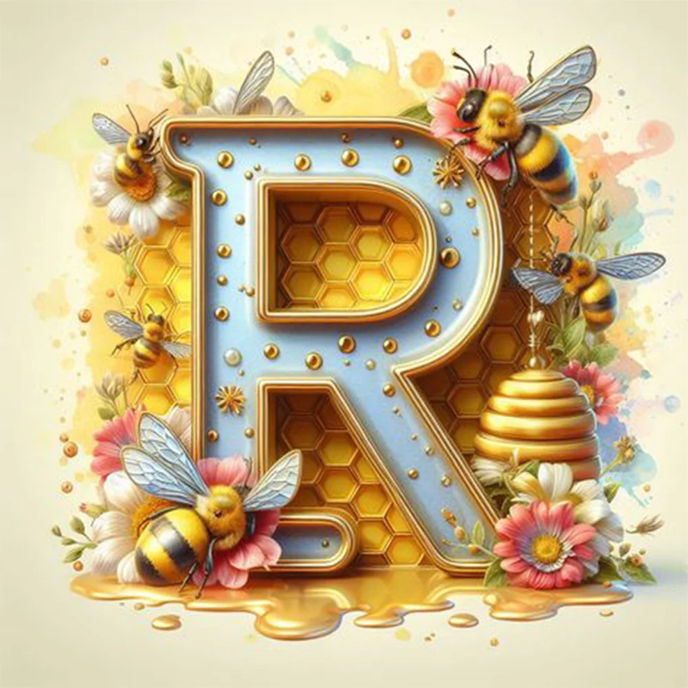 Full Round Diamond Painting 30*30cm - Bee Letter R