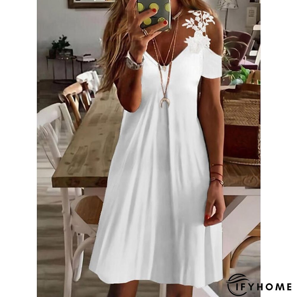 Women's Casual Dress T Shirt Dress Tee Dress Print Dress Graphic Lace Patchwork V Neck Mini Dress Active Classic Daily Weekend Short Sleeve Loose Fit Black White Pink Spring Summer S M L XL XXL | IFYHOME