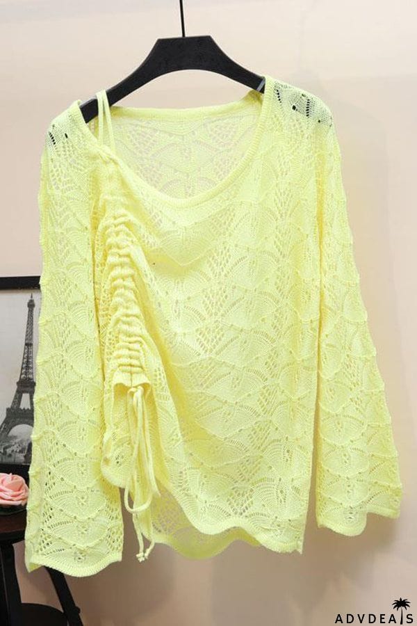Hollow Dew Shoulder Drawstring Sweater