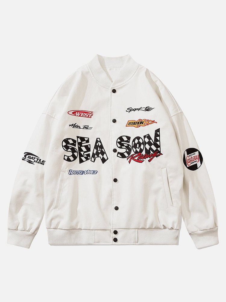 Vintage Locomotive Letters Embroidery PU Jacket