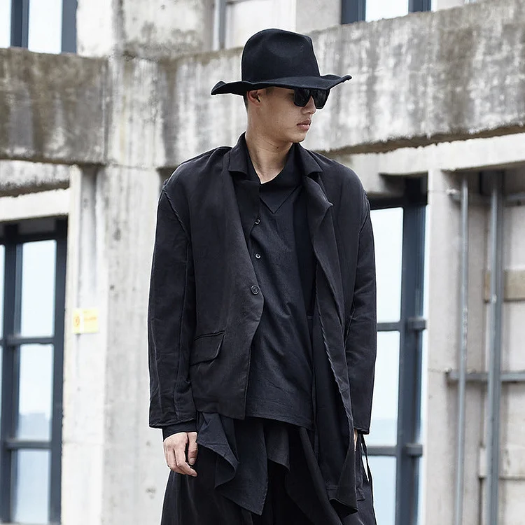 Japanese Darkwear Wind Irregular Cut Fashion Solid Color Blazer Jackets-dark style-men's clothing-halloween