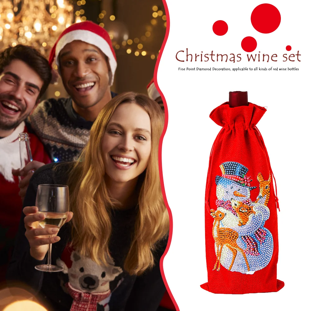 DIY Diamond Painting Xmas Wine Bottle Bag - Snowman Deer