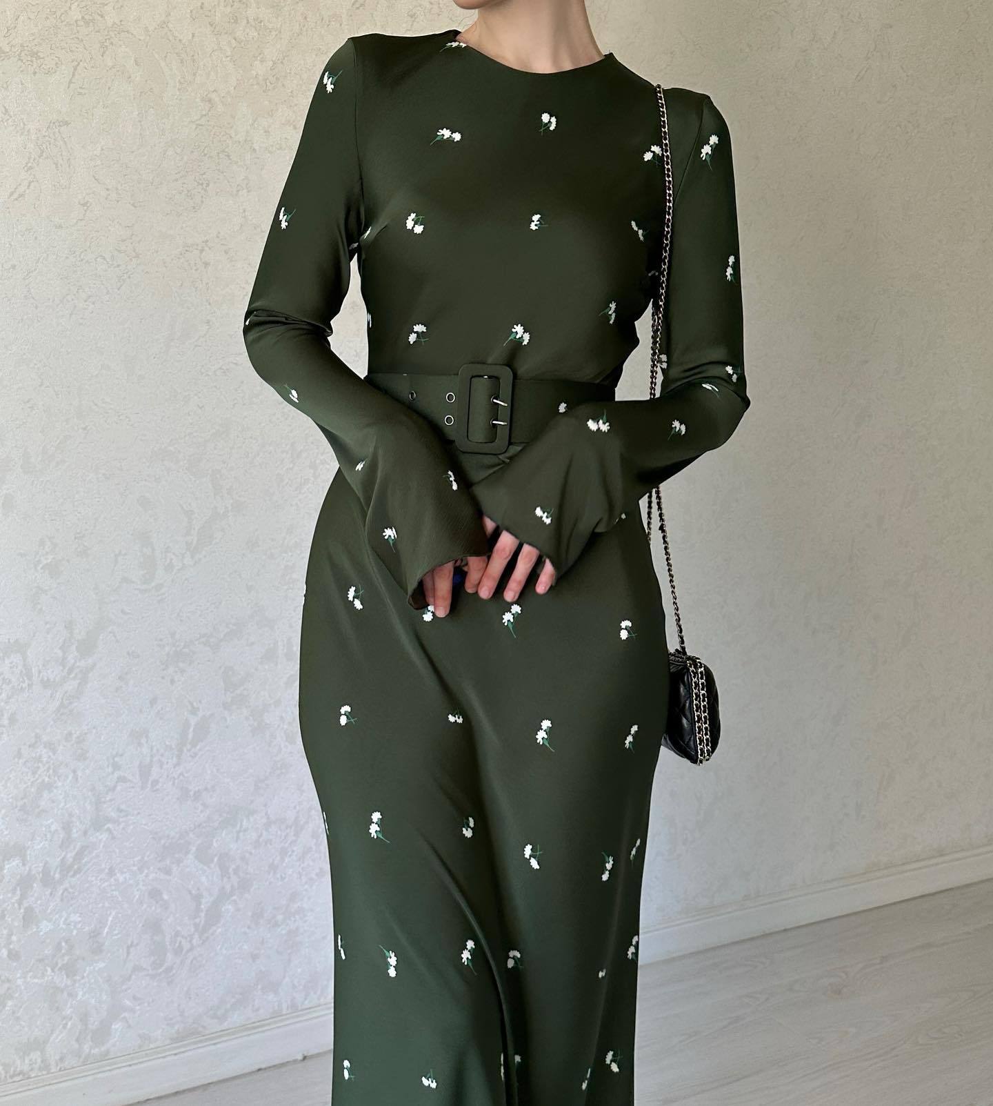 Ootddress Fashion High Waist Long Dress Ladies Long Sleeve Slim Ruffled Patchwork Elegant Party Dress Printed Casual Maxi Dress 2025
