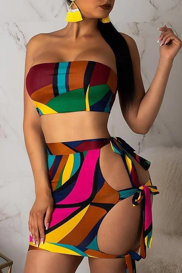 Sexy Printed Hollow-out Skirt Set