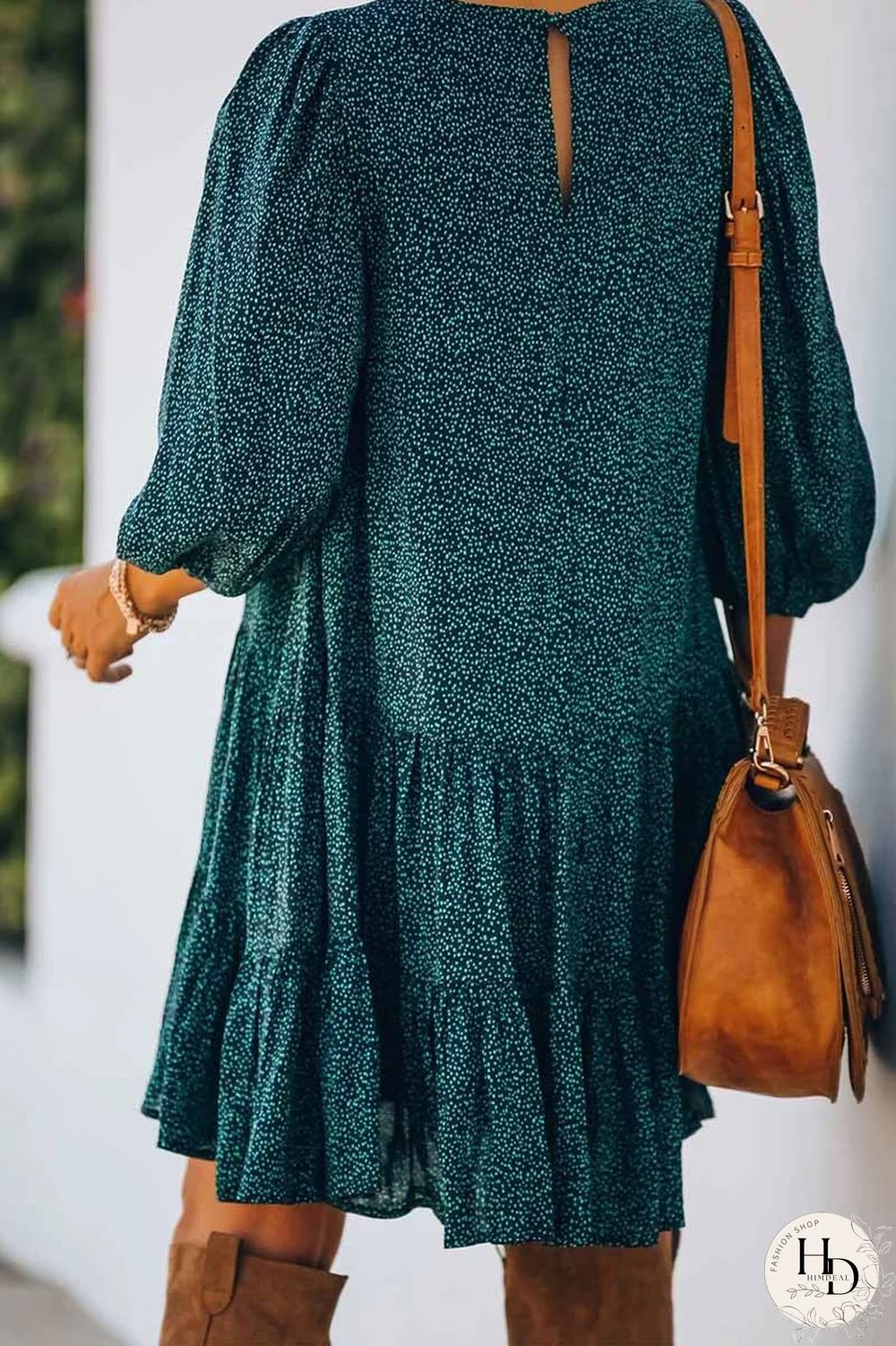 Printed Slit Foam Sleeves Mini Dress