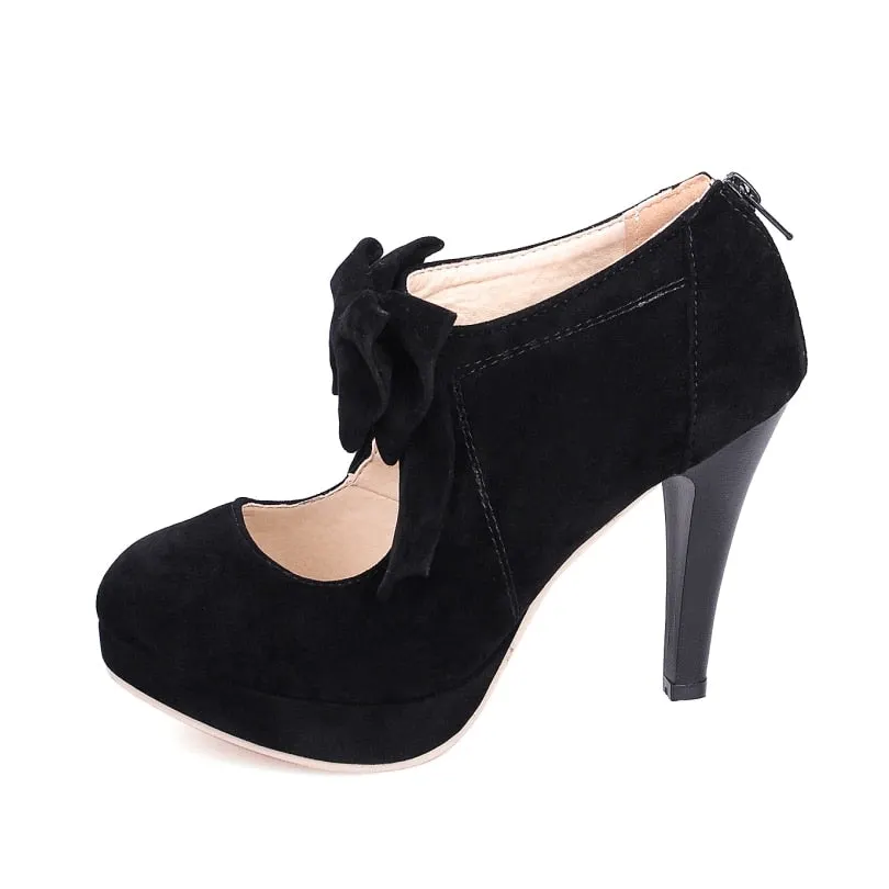 BONJOMARISA Sexy Spring Autumn High Heels Sweet Bowtie Platform Women Pumps Plus Size 30-48 Elegant Party Wedding Shoes Woman