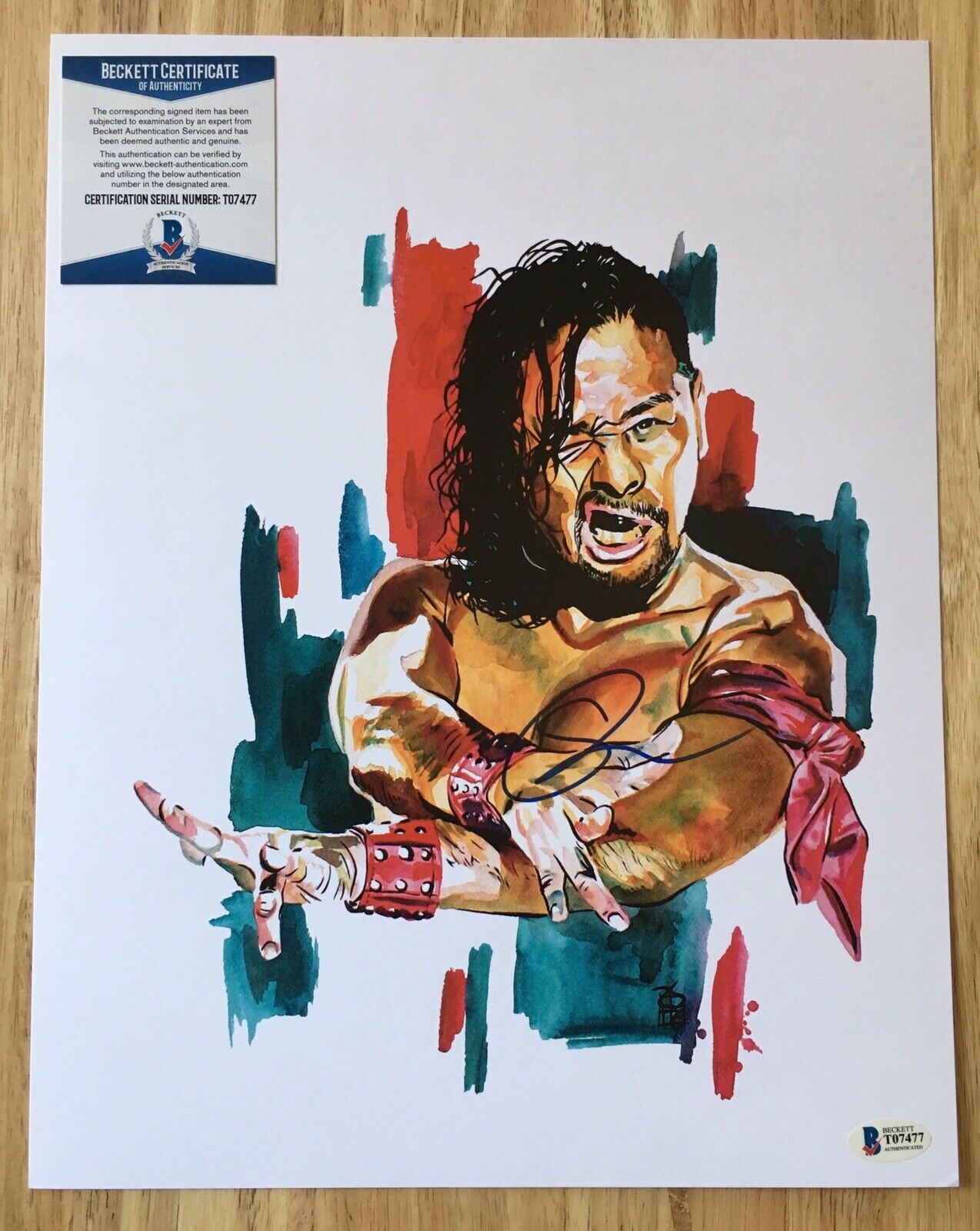 Shinsuke Nakamura Signed 11x14 Photo Poster painting WWE Rob Shamberger Print BECKETT COA NJPW