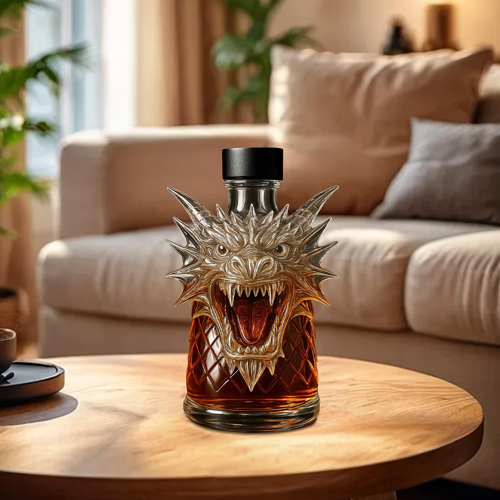 Tegooe Dragon Head Whiskey Decanter - Unique Glass Liquor Dispenser for Spirits