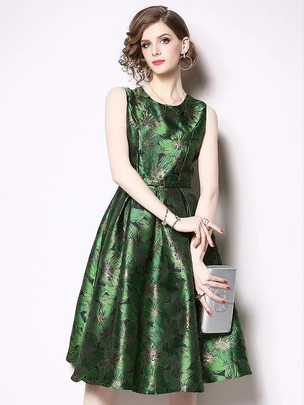 Retro Sleeveless Jacquard Dress Slim A-line Skirt