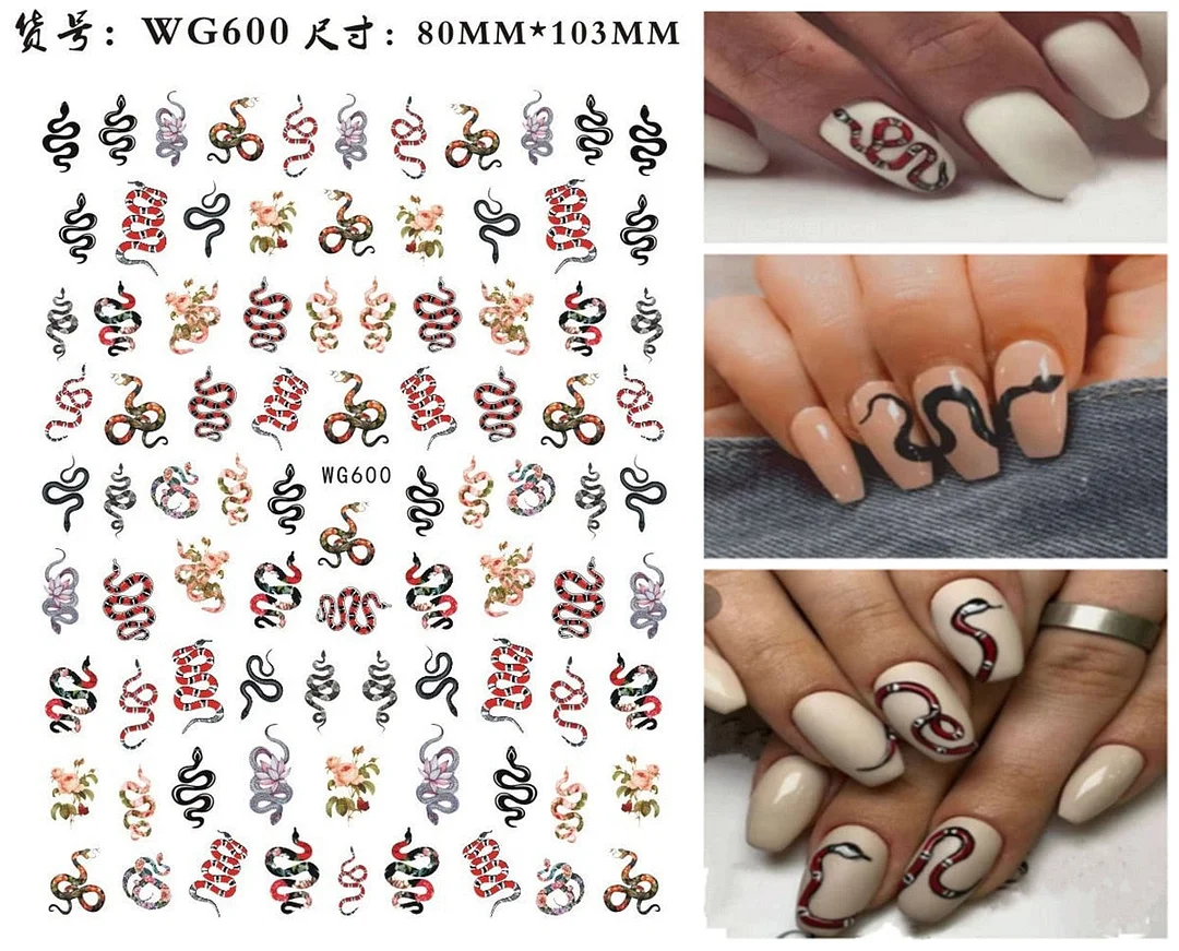 3D Chinese Red Black Dragon Manicure Decor Stickers Snake Nail Sticker DIY Self Adhesive Nail Decals Acrylic Nail Art Decoration-Nail Inspo