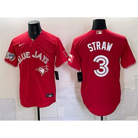 Youth Toronto Blue Jays #3 Myles Straw Red 50 Seasons Patch Jersey