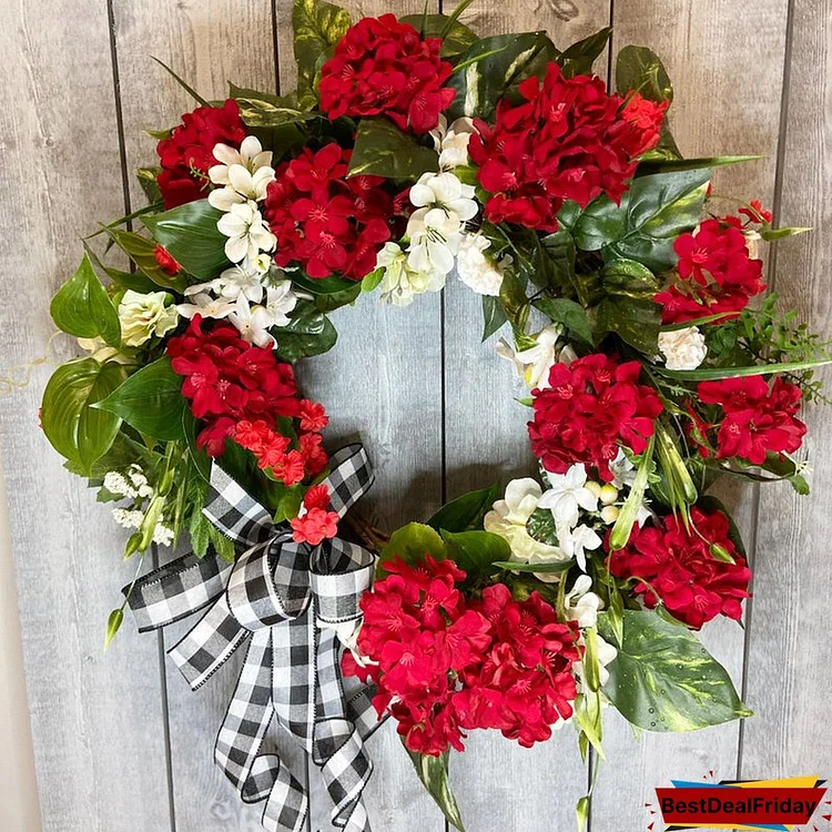 Red geranium summer wreath-The flowerpot door wreath is unique!