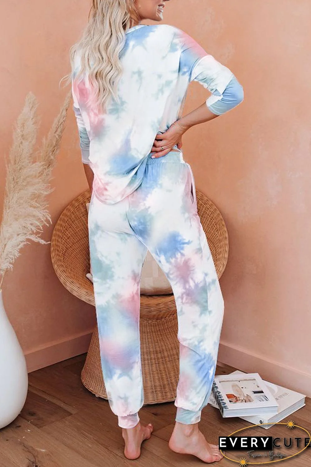 Multicolor Tie Dye Knit Long Sleeve Joggers Set