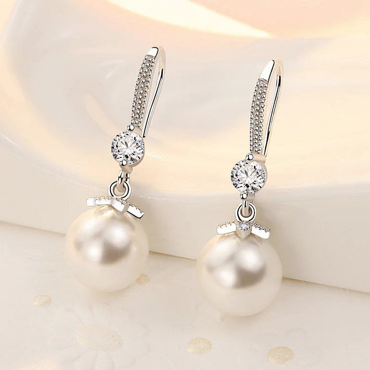 Wedding White Flower Rhinestone Pearl Earrings  Flycurvy [product_label]