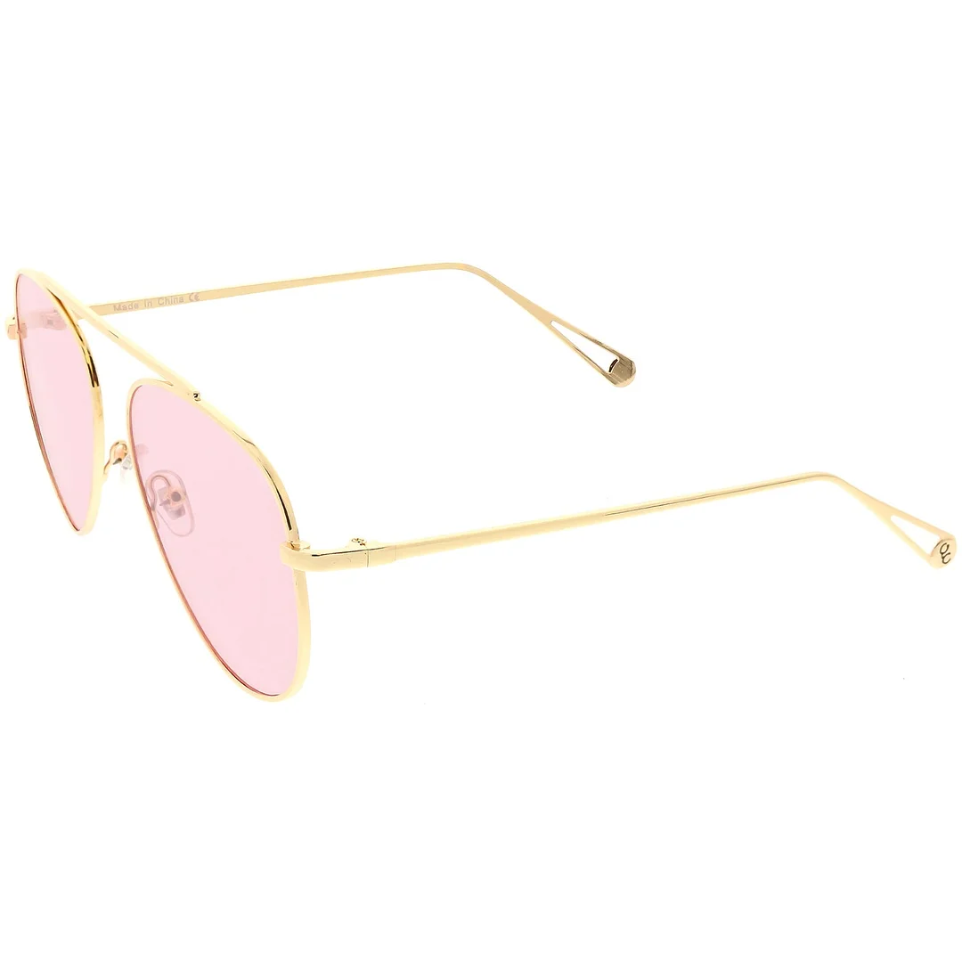 Premium Modern Metal Aviator glasses Single Brow Bar Color Tinted Flat Lens 57mm