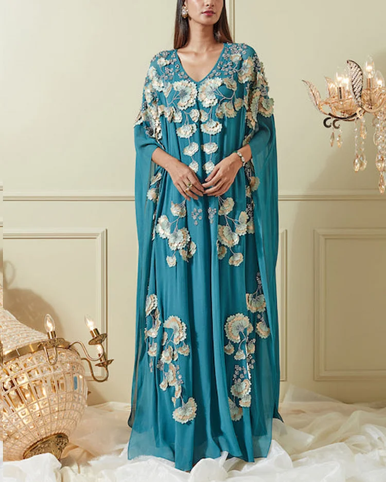 Teal Flower Kaftan