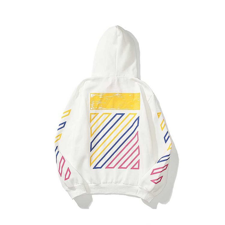 Off White Hoodie Autumn and Winter Colorful Line Character Velvet Padded Hooded Sweatshirt Men and Women Same Style