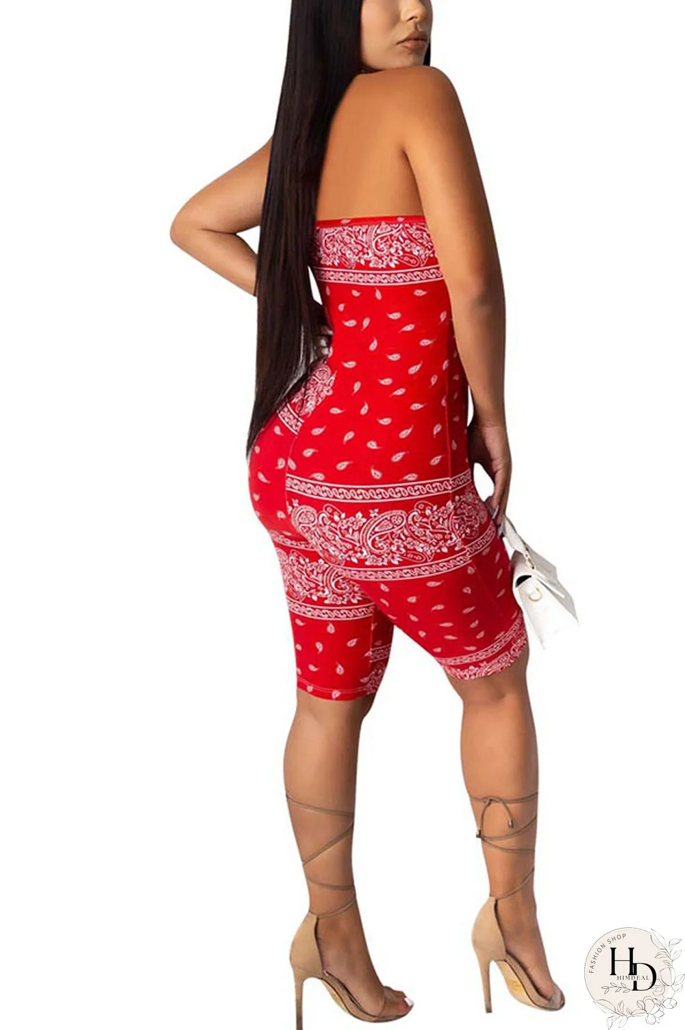 Red Fashion street Print Milk. Sleeveless Wrapped Jumpsuits