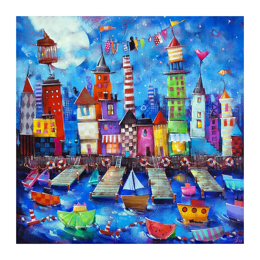 

50*50CM - Round Drill Diamond Painting - Colorful Wharf, 501 Original