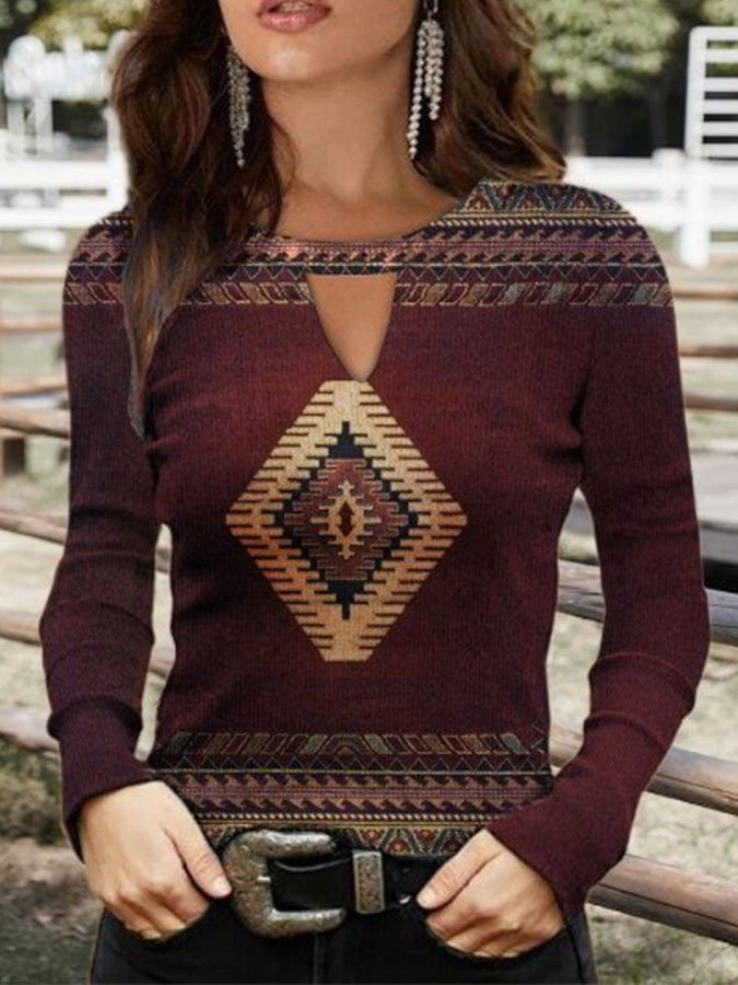 Ladies Retro Western Ethnic Print Top
