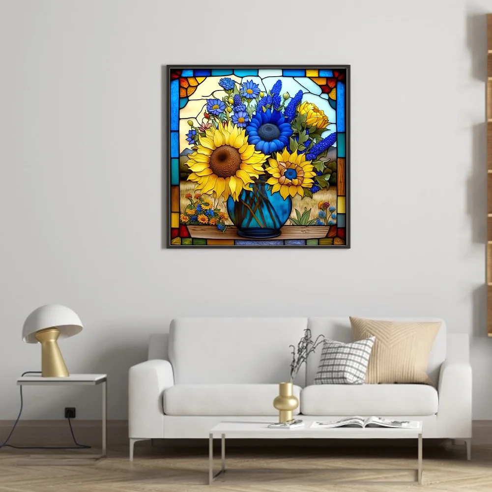 DIY Stamped Cross Stitch 14CT Full Embroidery 40*40cm - Glass Painting-Sunflowers