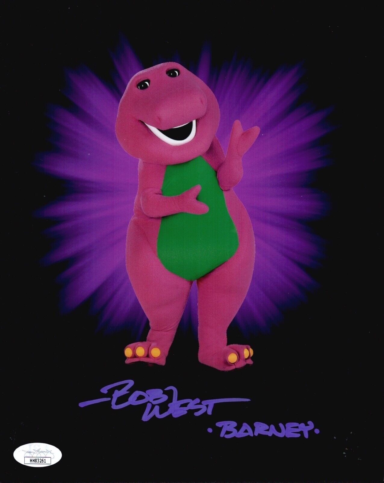 BOB WEST Signed BARNEY THE DINOSAUR 8x10 Photo Poster painting Autograph JSA COA Cert RARE