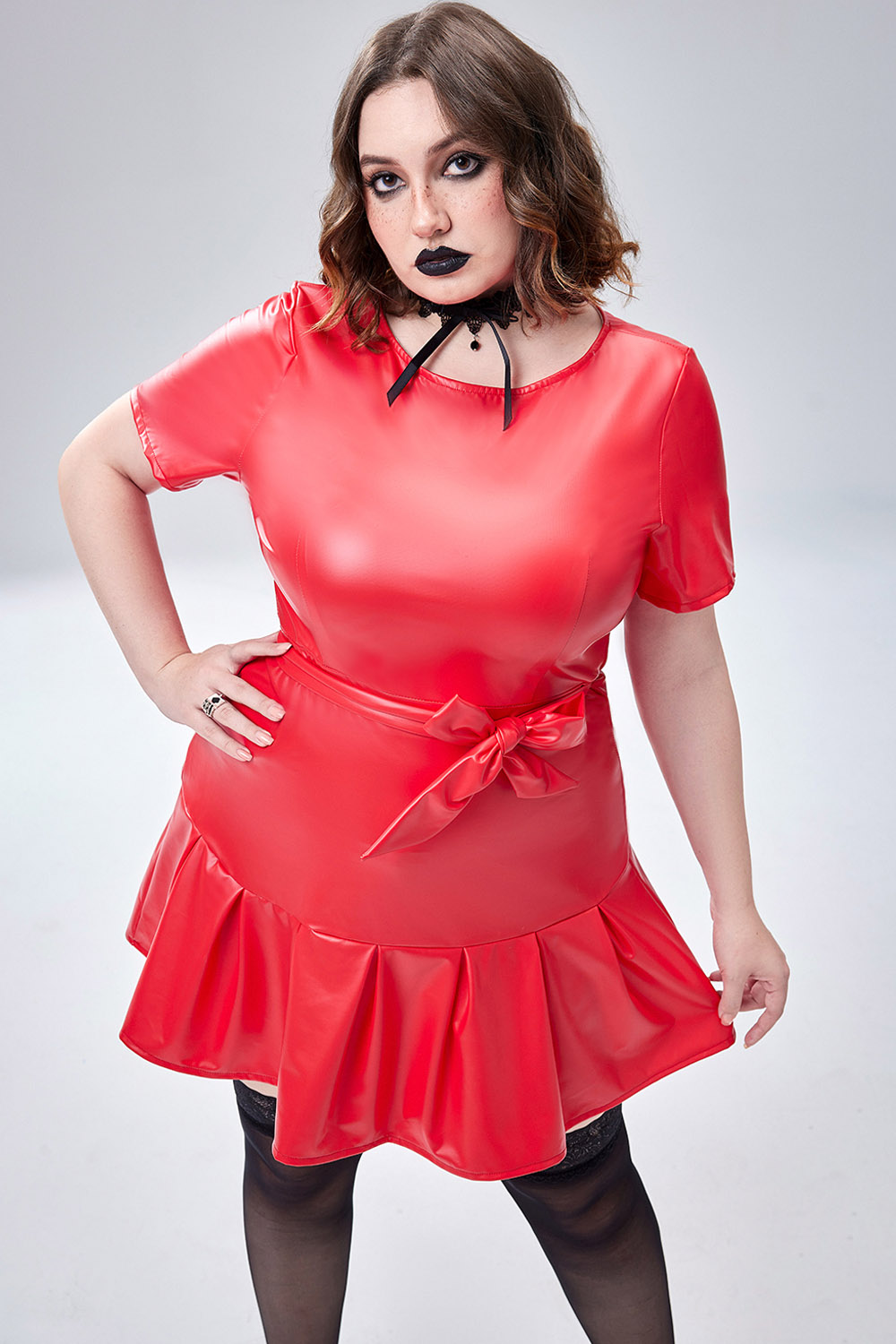 Xpluswear Design Plus Size Halloween Costume Red Pu-Leather Short ...