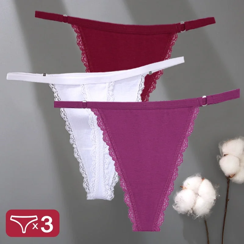 3PCS/Set Cotton Panties Lace G-String Women Lingerie Sexy Underwear for Female Panties Ladies T-Back Thong Lace Floral Pantys