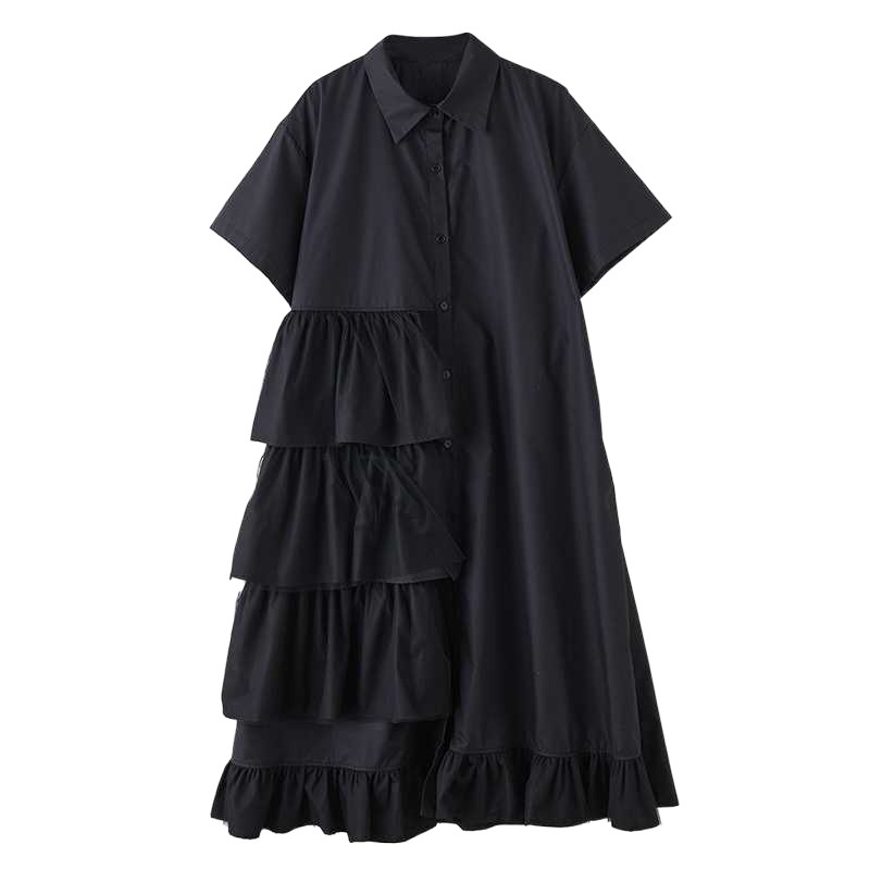 Loose Mesh Splicing Short-Sleeve Dress