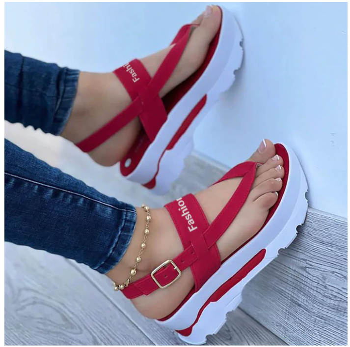 2024 Women's Fashion Athletic Print Adjusting Buckle Platform Heel Sandals shopify Stunahome.com