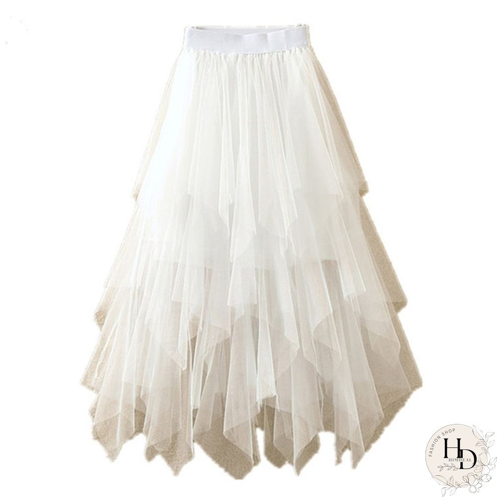 Black Irregular Mesh Gauze Women's Spring And Summer High Waist Wild Was Thin A Word Puff Skirt Skirt Long Skirt