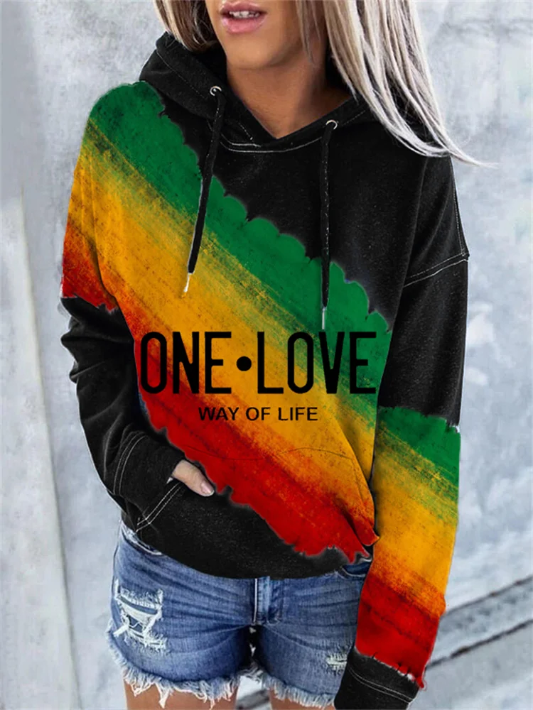 One Love Way Of Life Stripe Contrast Tie Dye Hoodie