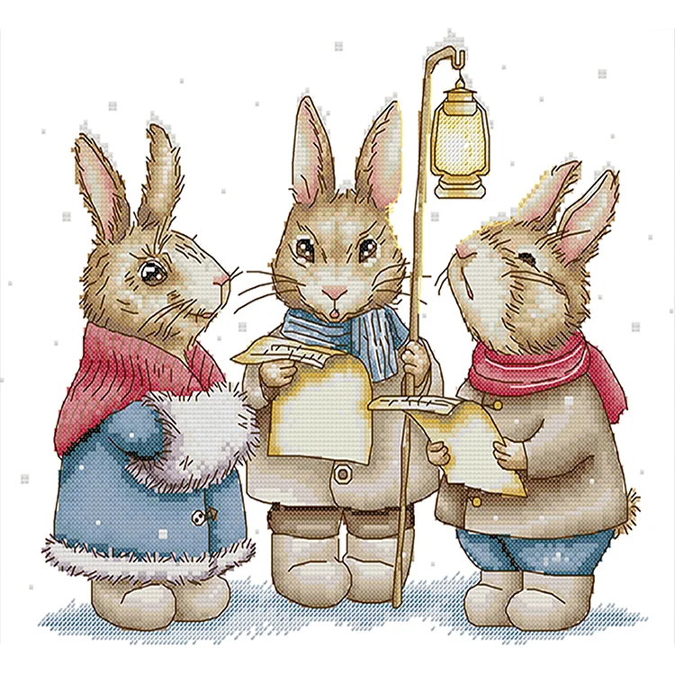 Joy Sunday Three Rabbits Singing Christmas Carols 14CT Stamped Cross Stitch 36*32CM