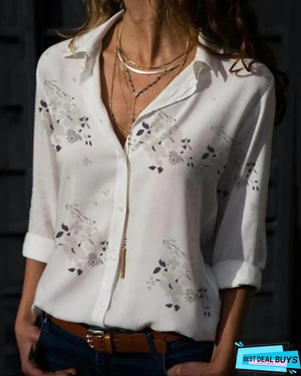 Women's Blouse Shirt Leopard Floral Flower Long Sleeve Print Shirt Collar Tops Casual Basic Top Leopard White Yellow / Work-826