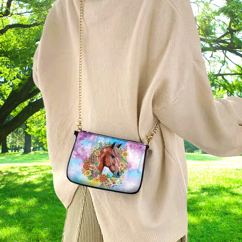 5D DIY Horse Diamond Painting Coin Chain Purse Diamond Handmade Crossbody Bag