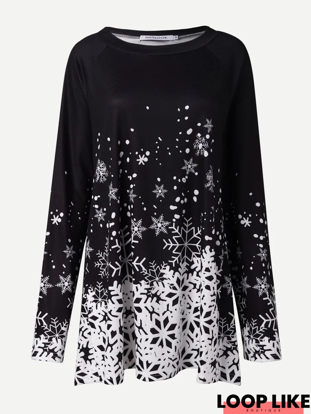 Printed Long Sleeve Crew Neck Holiday Tunic T-Shirt