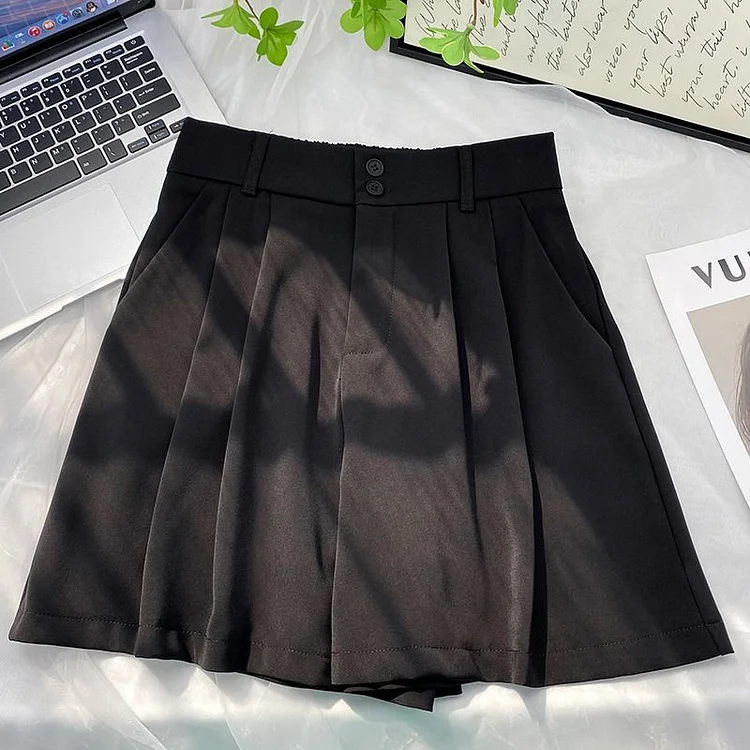 High-waisted ice silk suit shorts women's summer loose casual straight wide-leg a-shaped hot pants