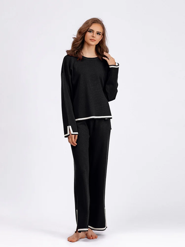 PASUXI Women's Two Piece Outfits Knit Pullover Sweater Tops & Wide leg Pants Lounge Matching Sweatsuit Tracksuits Sets huanwei